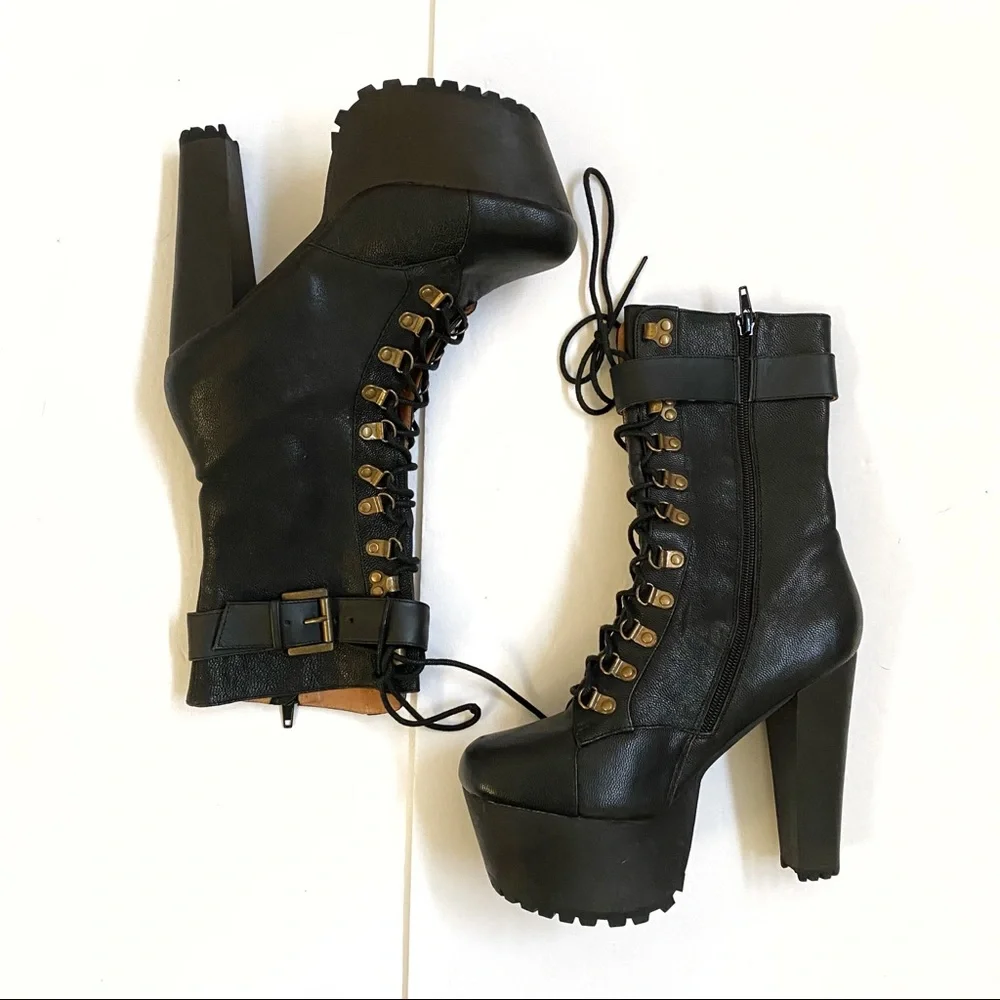 Jeffrey Campbell Wildfox Sergeant Pepper black leather lace up platform boot - Picture 4 of 13